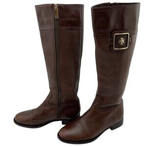 Tory Burch Brown Leather Riding Boots Size 6M Knee High Equestrian Style Zip